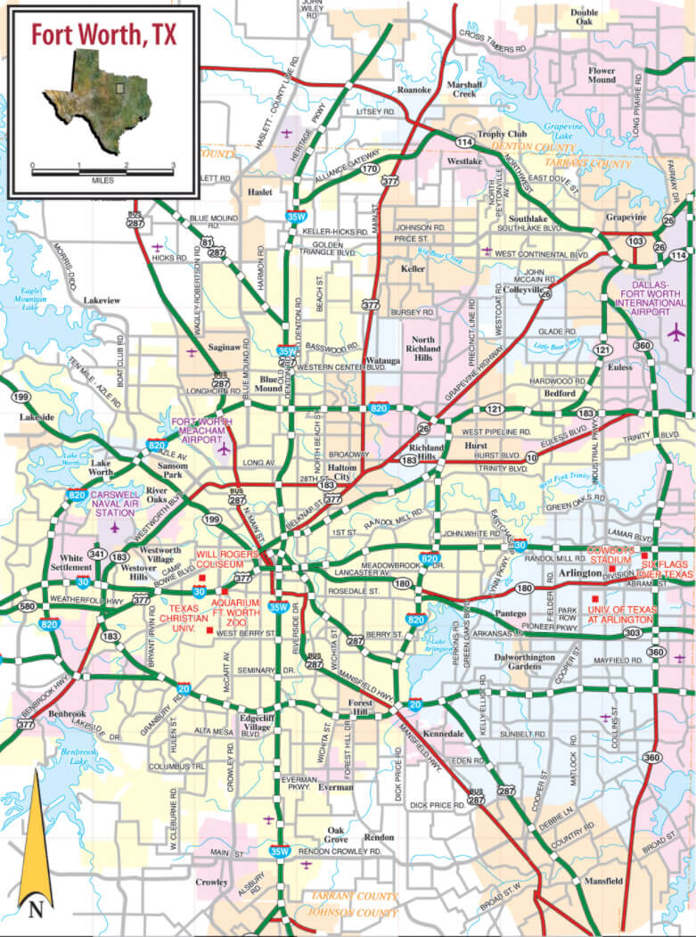 Fort Worth Road Map   Texas